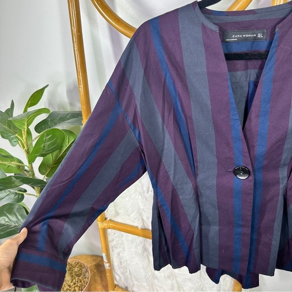 Zara Purple Gray and Blue Striped Shirt Jacket sz L - Picture 6 of 8